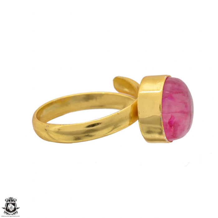 Size 9.5 - Size 11 Adjustable Pink Moonstone 24K Gold Plated Ring GPR1466