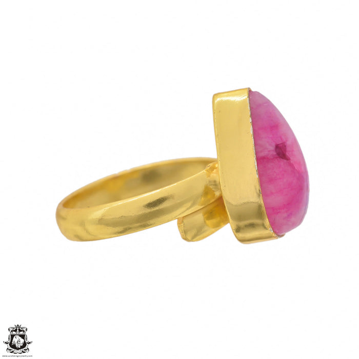 Size 8.5 - Size 10 Ring Pink Moonstone 24K Gold Plated Ring GPR1474
