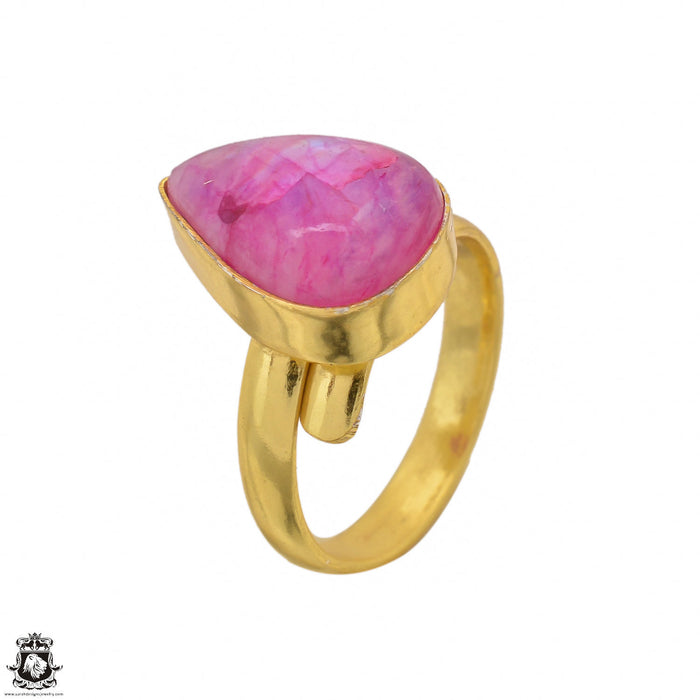 Size 8.5 - Size 10 Ring Pink Moonstone 24K Gold Plated Ring GPR1474