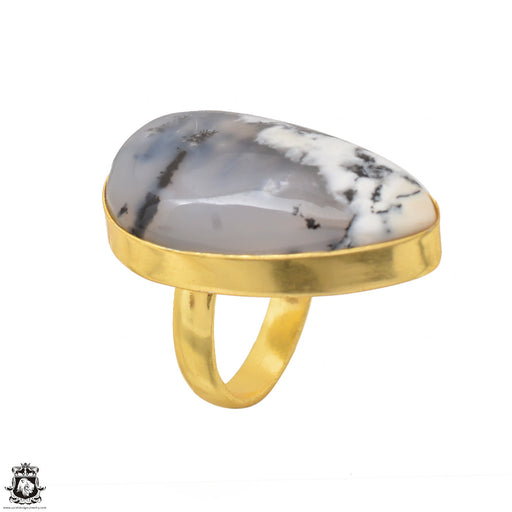 Size 6.5 - Size 8 Ring Dendritic Opal Merlinite 24K Gold Plated Ring GPR1479