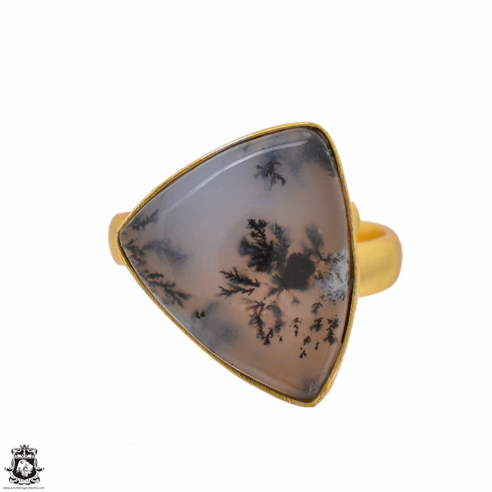 Size 6.5 - Size 8 Ring Dendritic Opal Merlinite 24K Gold Plated Ring GPR1492