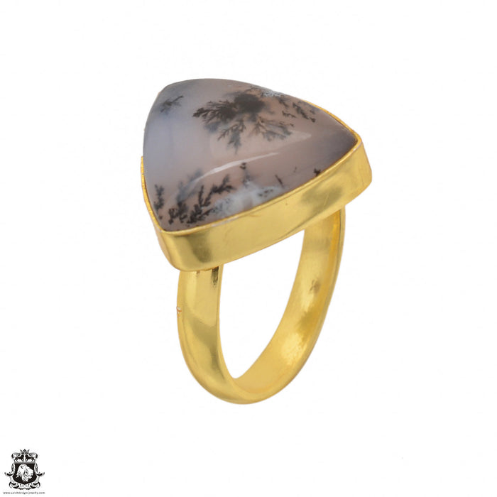 Size 6.5 - Size 8 Ring Dendritic Opal Merlinite 24K Gold Plated Ring GPR1492