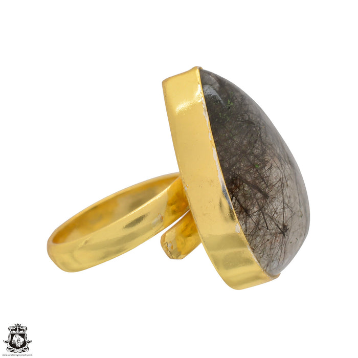 Size 7.5 - Size 9 Ring Tourmalated Quartz 24K Gold Plated Ring GPR1501