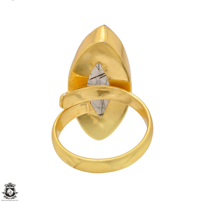 Size 6.5 - Size 8 Adjustable Tourmalated Quartz 24K Gold Plated Ring GPR1502