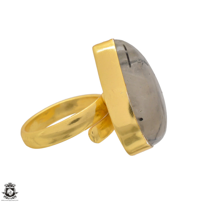 Size 6.5 - Size 8 Ring Tourmalated Quartz 24K Gold Plated Ring GPR1504