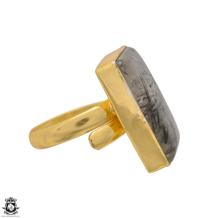 Size 8.5 - Size 10 Ring Tourmalated Quartz 24K Gold Plated Ring GPR1507