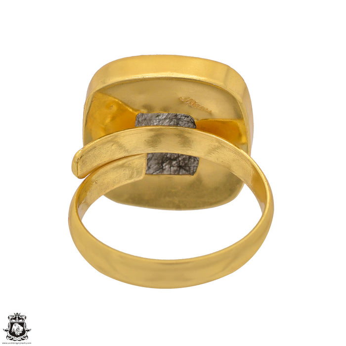 Size 9.5 - Size 11 Ring Tourmalated Quartz 24K Gold Plated Ring GPR1508