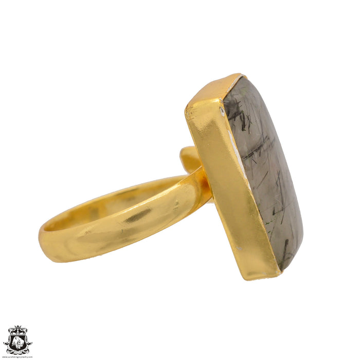 Size 10.5 - Size 12 Ring Tourmalated Quartz 24K Gold Plated Ring GPR1511