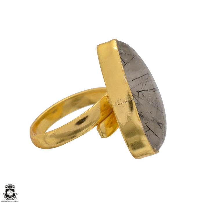 Size 8.5 - Size 10 Ring Tourmalated Quartz 24K Gold Plated Ring GPR1512