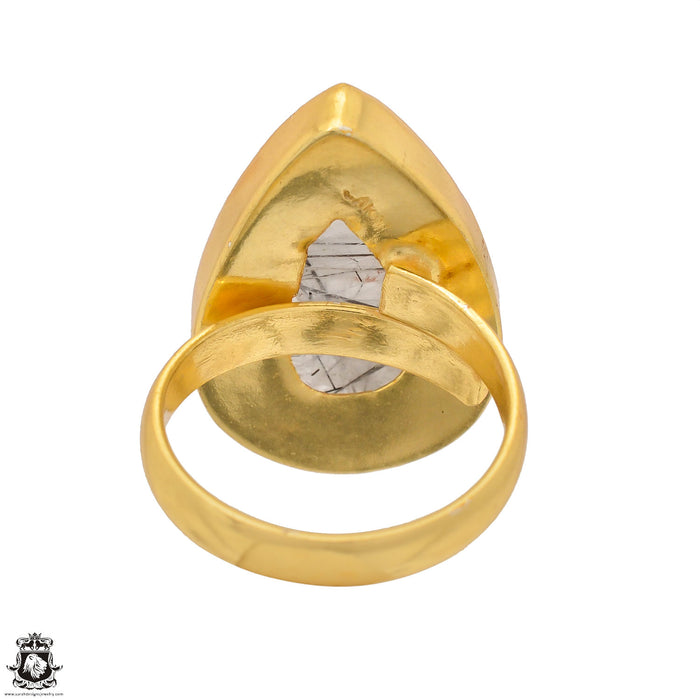 Size 8.5 - Size 10 Ring Tourmalated Quartz 24K Gold Plated Ring GPR1512