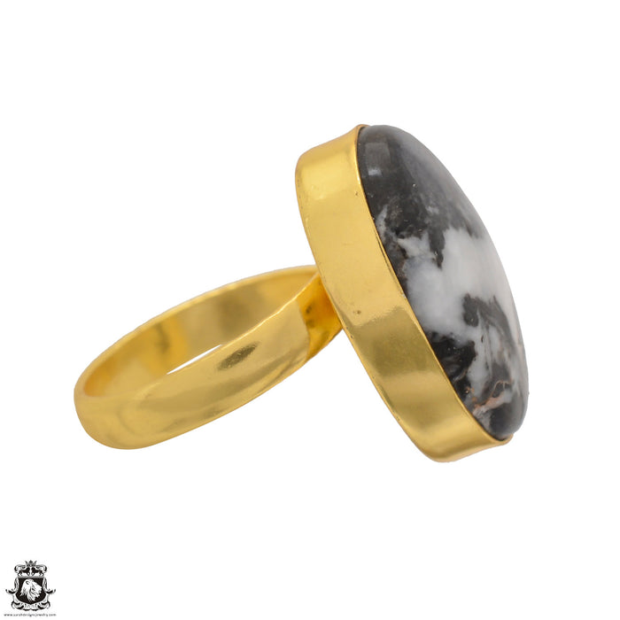 Size 9.5 - Size 11 Ring Zebra Dolomite 24K Gold Plated Ring GPR1517