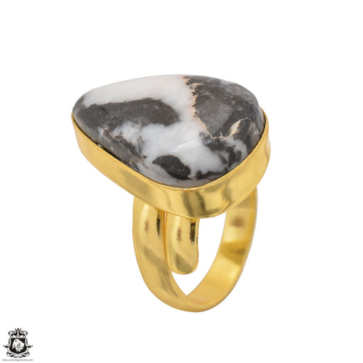Size 7.5 - Size 9 Ring Zebra Dolomite 24K Gold Plated Ring GPR1519