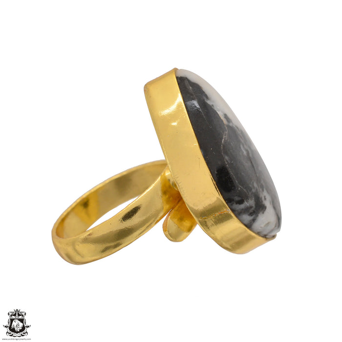 Size 7.5 - Size 9 Ring Zebra Dolomite 24K Gold Plated Ring GPR1521