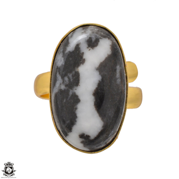 Size 8.5 - Size 10 Ring Zebra Dolomite 24K Gold Plated Ring GPR1526