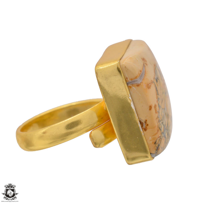 Size 10.5 - Size 12 Ring Yellow Merlinite 24K Gold Plated Ring GPR1538