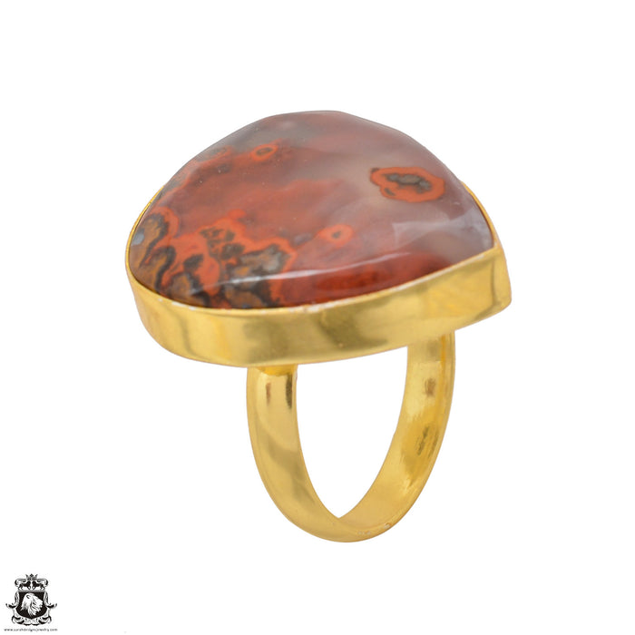 Size 7.5 - Size 9 Ring Seam Agate 24K Gold Plated Ring GPR1540