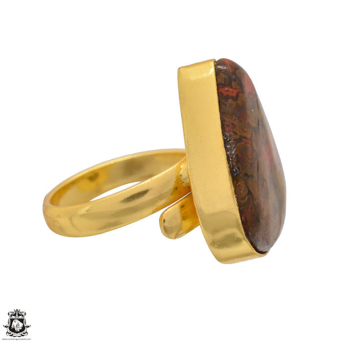 Size 6.5 - Size 8 Ring Seam Agate 24K Gold Plated Ring GPR1541