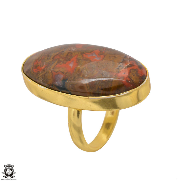 Size 6.5 - Size 8 Ring Seam Agate 24K Gold Plated Ring GPR1544