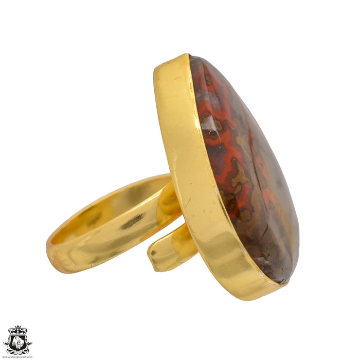 Size 6.5 - Size 8 Ring Seam Agate 24K Gold Plated Ring GPR1543