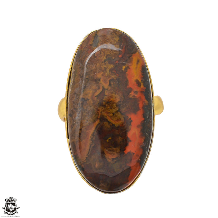 Size 6.5 - Size 8 Ring Seam Agate 24K Gold Plated Ring GPR1546
