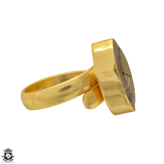 Size 8.5 - Size 10 Ring Tourmalated Quartz 24K Gold Plated Ring GPR1553