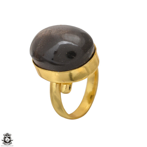 Size 6.5 - Size 8 Ring Umba Sapphire Obsidian 24K Gold Plated Ring GPR1558