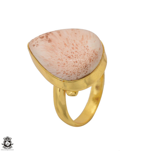 Size 8.5 - Size 10 Ring Scolecite 24K Gold Plated Ring GPR1565