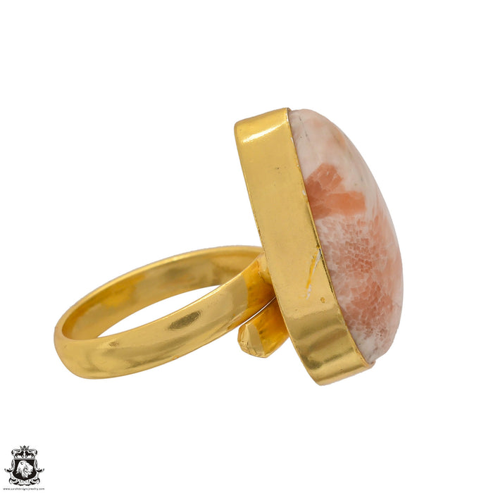 Size 8.5 - Size 10 Ring Scolecite 24K Gold Plated Ring GPR1570