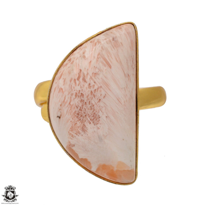 Size 10.5 - Size 12 Ring Scolecite 24K Gold Plated Ring GPR1571