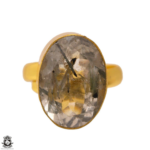 Size 8.5 - Size 10 Ring Tourmalated Quartz 24K Gold Plated Ring GPR1691