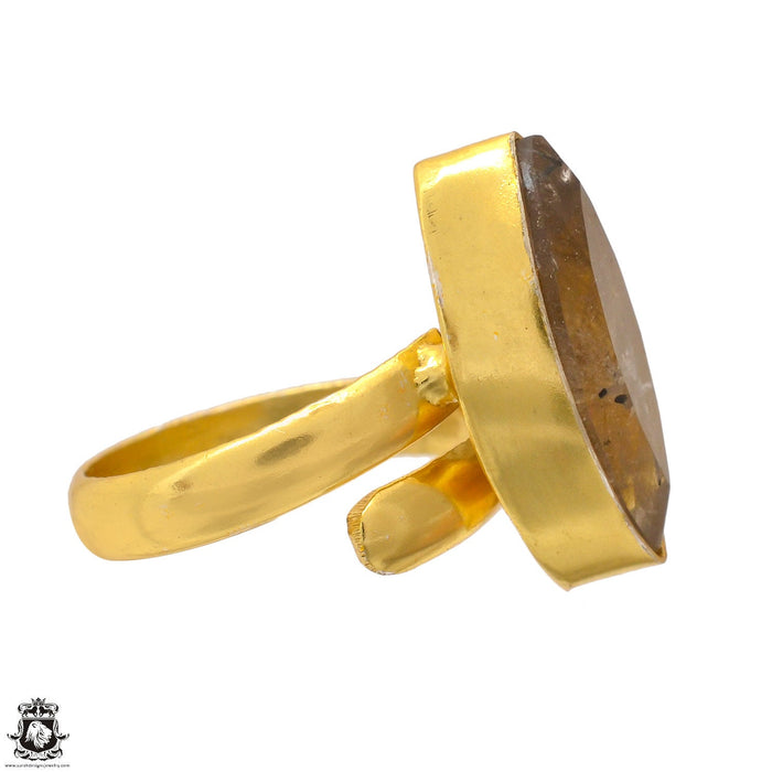 Size 7.5 - Size 9 Ring Tourmalated Quartz 24K Gold Plated Ring GPR1694