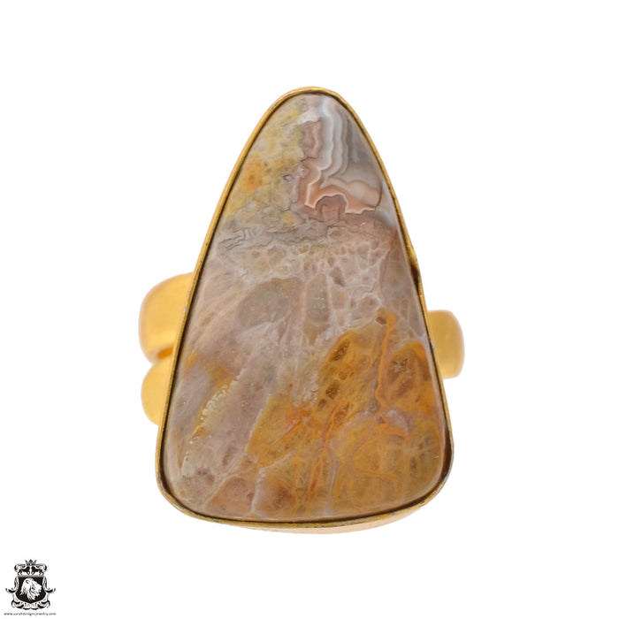 Size 6.5 - Size 8 Ring Crazy Lace Agate 24K Gold Plated Ring GPR1726