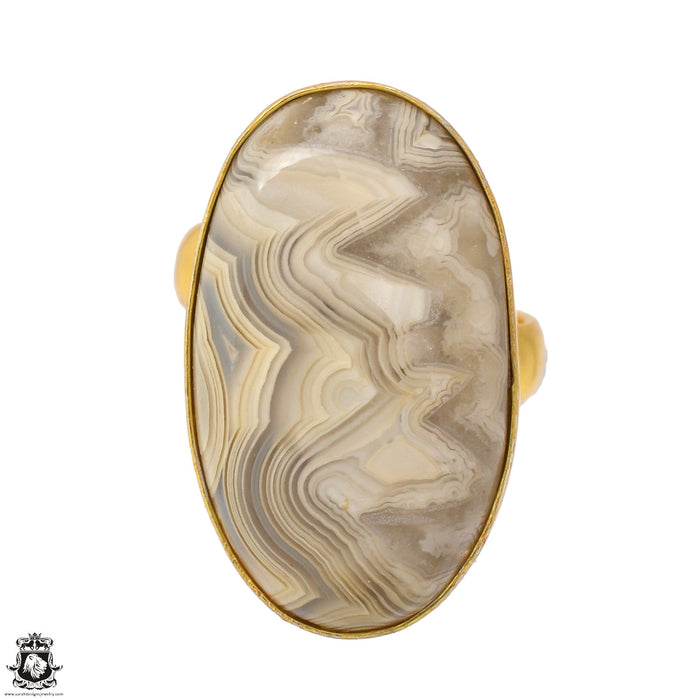 Size 6.5 - Size 8 Ring Crazy Lace Agate 24K Gold Plated Ring GPR1727