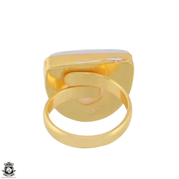 Size 9.5 - Size 11 Ring Selenite 24K Gold Plated Ring GPR1742