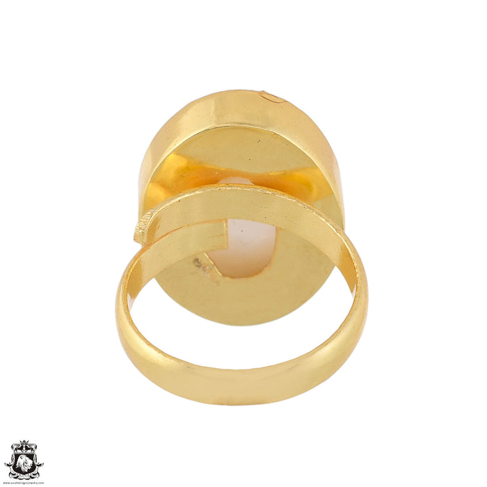 Size 8.5 - Size 10 Ring Selenite 24K Gold Plated Ring GPR1744