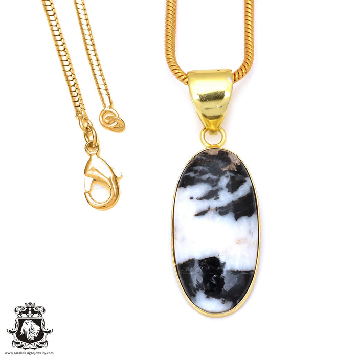 Zebra Dolomite 24K Gold Plated Pendant 3mm Snake Chain GPH6