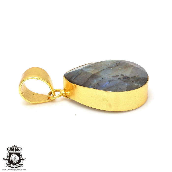 Faceted Labradorite 24K Gold Plated Pendant 3mm Snake Chain GPH114