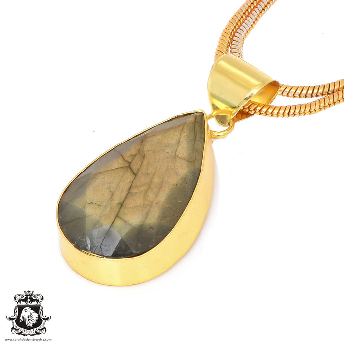 Faceted Labradorite 24K Gold Plated Pendant  GPH115