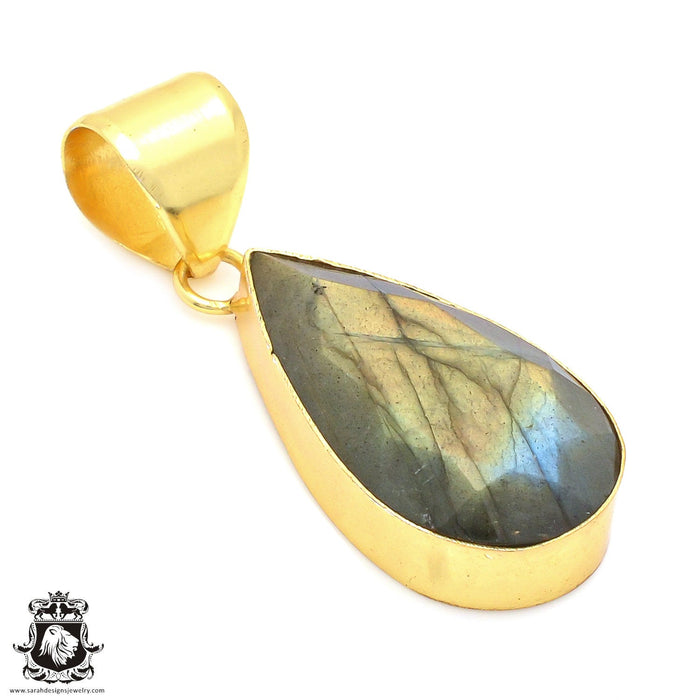 Faceted Labradorite 24K Gold Plated Pendant  GPH120