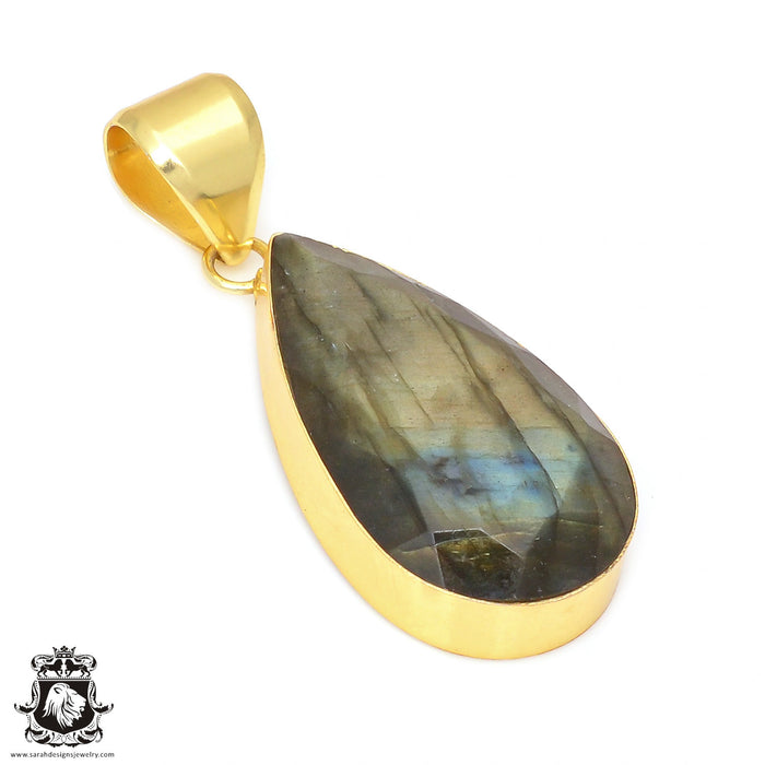 Faceted Labradorite 24K Gold Plated Pendant  GPH124