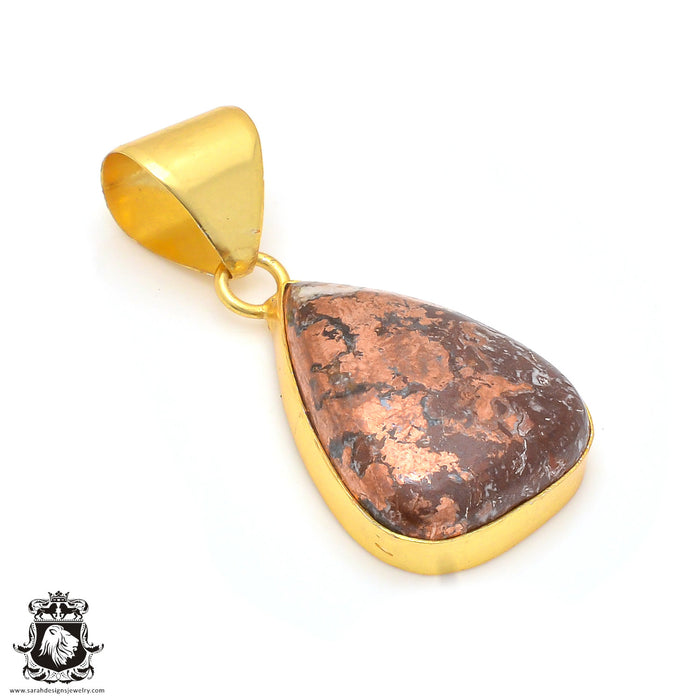 Pyritized Crazy lace Agate 24K Gold Plated Pendant 3mm Snake Chain GPH188