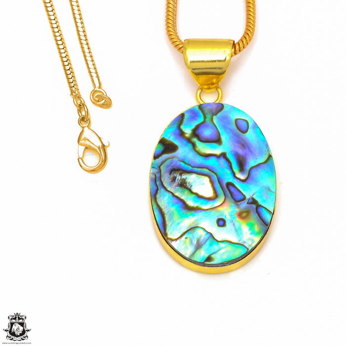 Abalone Shell 24K Gold Plated Pendant 3mm Snake Chain GPH268