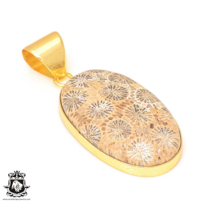 Fossilized Coral 24K Gold Plated Pendant  GPH319