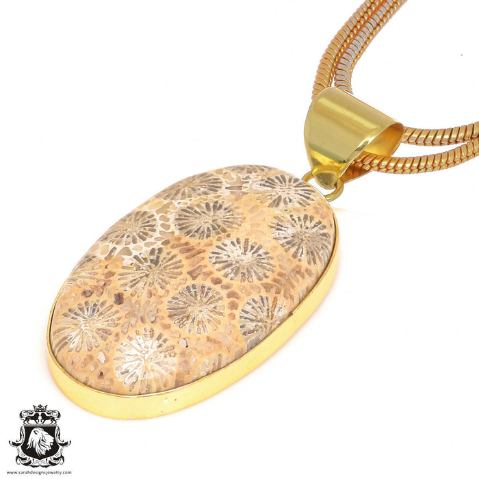 Fossilized Coral 24K Gold Plated Pendant  GPH319