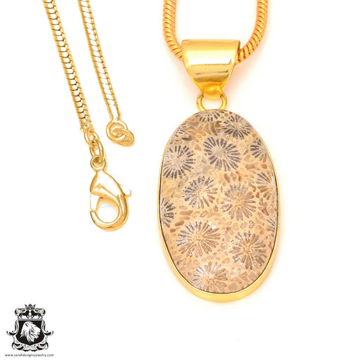 Fossilized Coral 24K Gold Plated Pendant 3mm Snake Chain GPH322