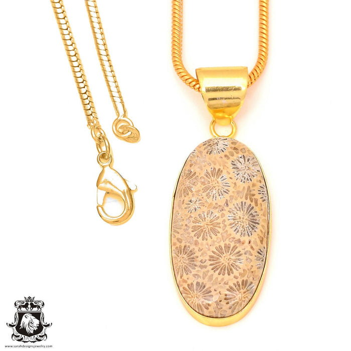 Fossilized Coral 24K Gold Plated Pendant  GPH323