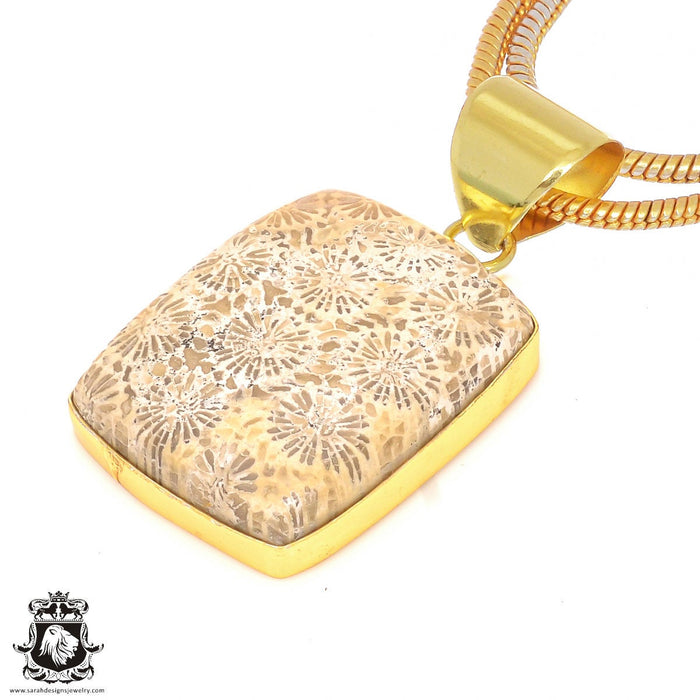Fossilized Coral 24K Gold Plated Pendant  GPH326