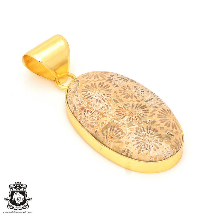 Fossilized Coral 24K Gold Plated Pendant  GPH329