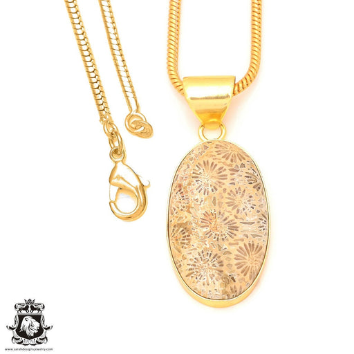 Fossilized Coral 24K Gold Plated Pendant  GPH329