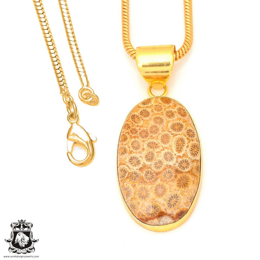 Fossilized Coral 24K Gold Plated Pendant 3mm Snake Chain GPH331